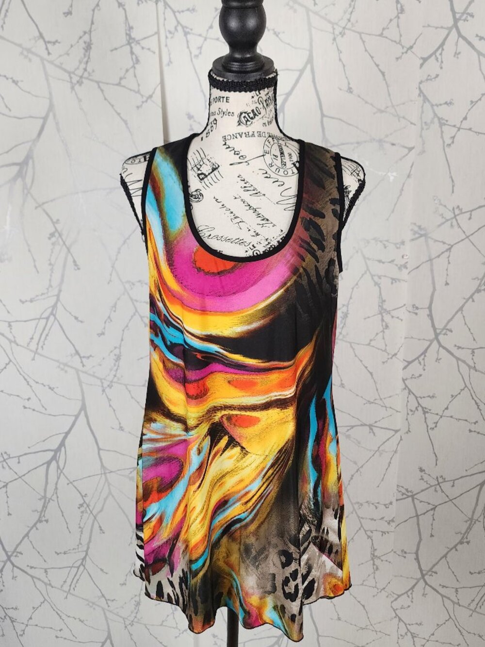 Bali Colorful Abstract Watercolor Stretch Knit Scoop Neck Tunic Tank